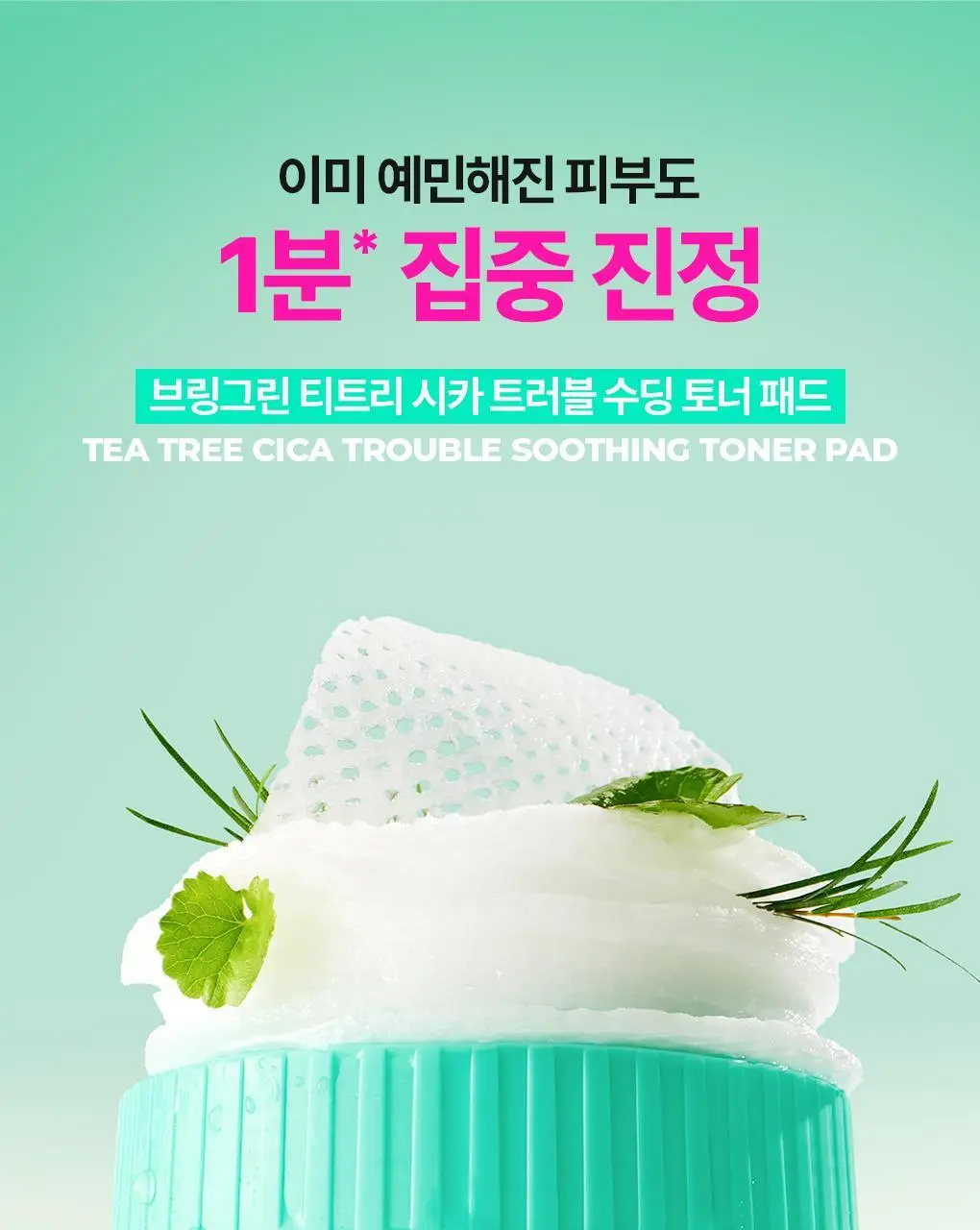 [1분진정] 브링그린 티트리 시카 트러블 수딩 토너패드 90매 (리필기획/단품) 상세페이지 1